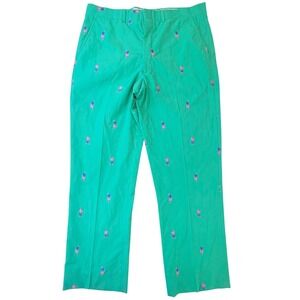 David Brooks Golf Print Embroidered Pants Mens Green Casual Chinos W34xL30 Aprox